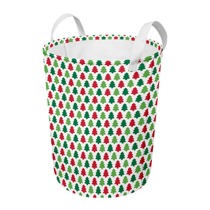 Merry Christmas Tree Pattern Print Round Laundry Basket