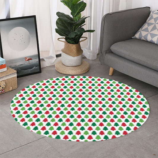 Merry Christmas Tree Pattern Print Round Rug