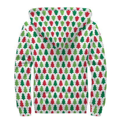 Merry Christmas Tree Pattern Print Sherpa Lined Zip Up Hoodie