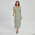 Merry Christmas Tree Pattern Print Short Sleeve Maxi Dress