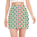 Merry Christmas Tree Pattern Print Side Slit Mini Skirt