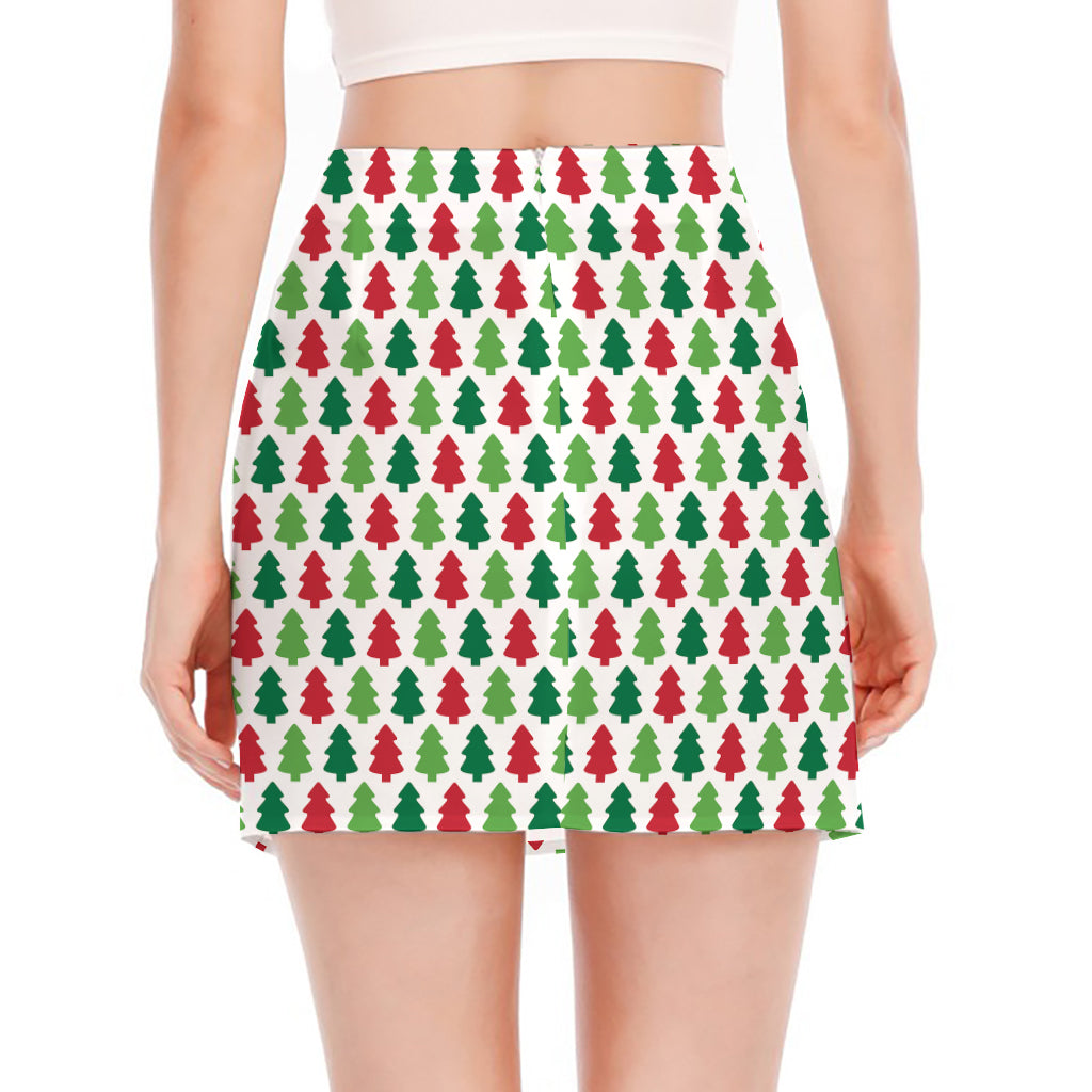 Merry Christmas Tree Pattern Print Side Slit Mini Skirt