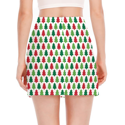 Merry Christmas Tree Pattern Print Side Slit Mini Skirt