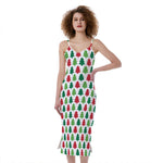 Merry Christmas Tree Pattern Print Slim Fit Midi Cami Dress