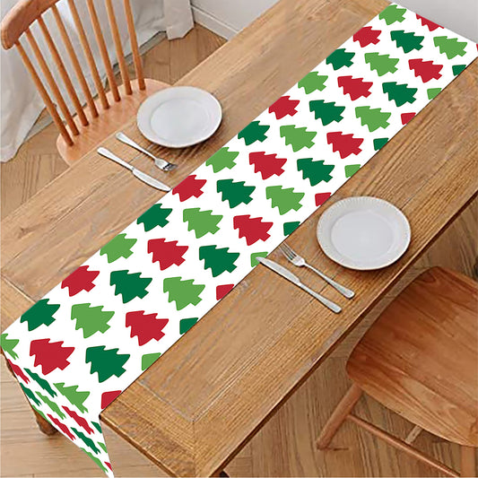 Merry Christmas Tree Pattern Print Table Runner