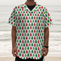 Merry Christmas Tree Pattern Print Textured Short Sleeve Shirt