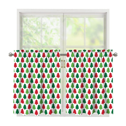 Merry Christmas Tree Pattern Print Tier Curtains