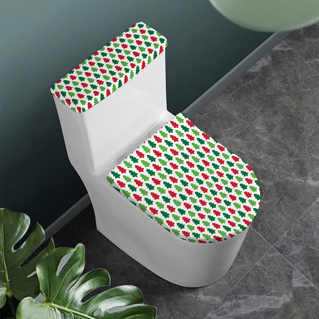 Merry Christmas Tree Pattern Print Toilet Lid And Tank Cover Set