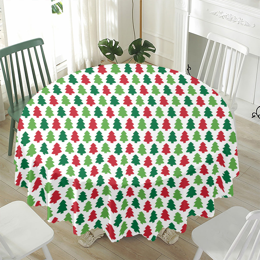 Merry Christmas Tree Pattern Print Waterproof Round Tablecloth