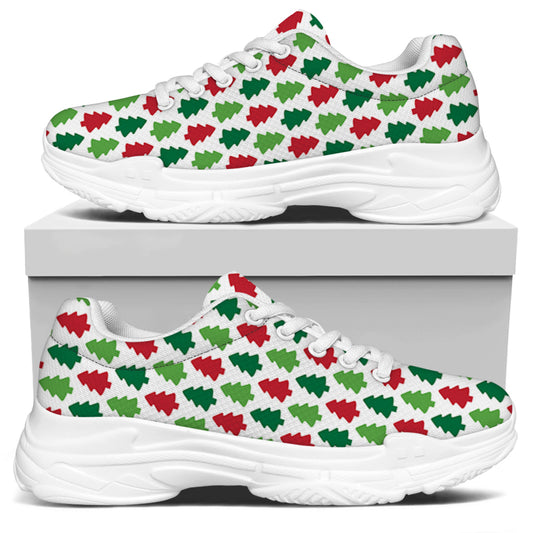 Merry Christmas Tree Pattern Print White Chunky Shoes