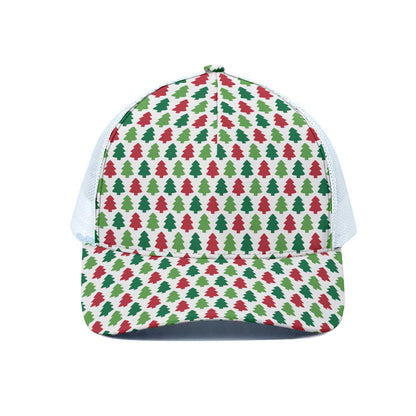 Merry Christmas Tree Pattern Print White Mesh Trucker Cap