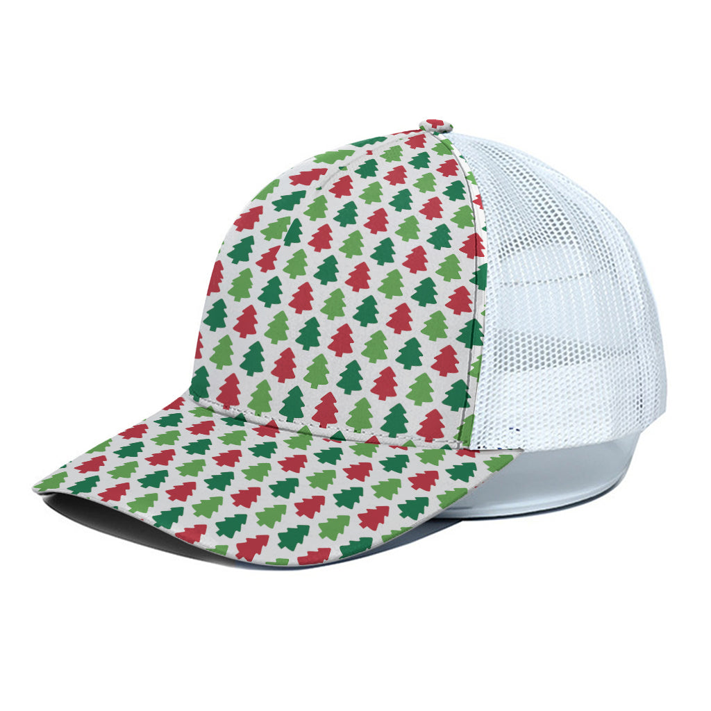 Merry Christmas Tree Pattern Print White Mesh Trucker Cap