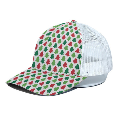 Merry Christmas Tree Pattern Print White Mesh Trucker Cap