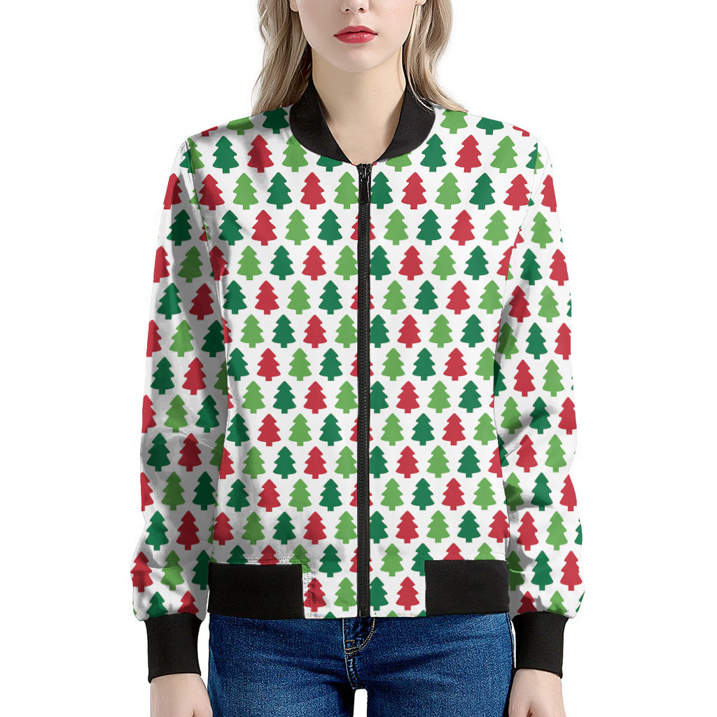 Merry Christmas Tree Pattern Print Women's Bomber Jacket