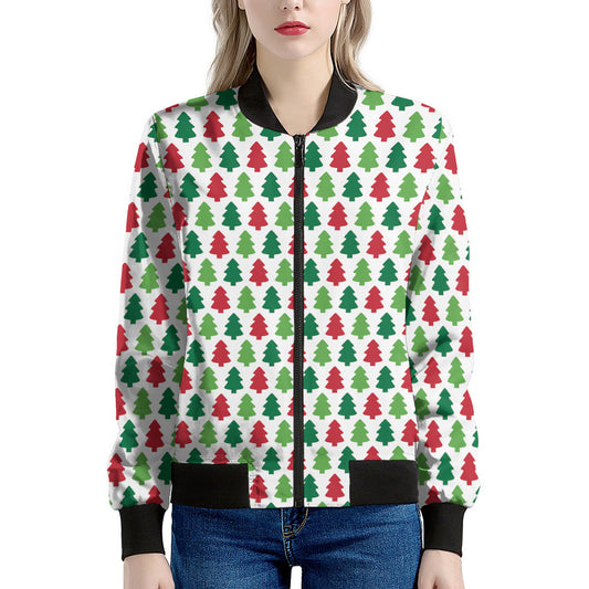 Merry Christmas Tree Pattern Print Women's Bomber Jacket