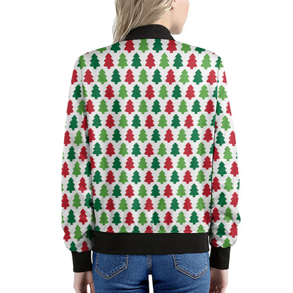 Merry Christmas Tree Pattern Print Women's Bomber Jacket