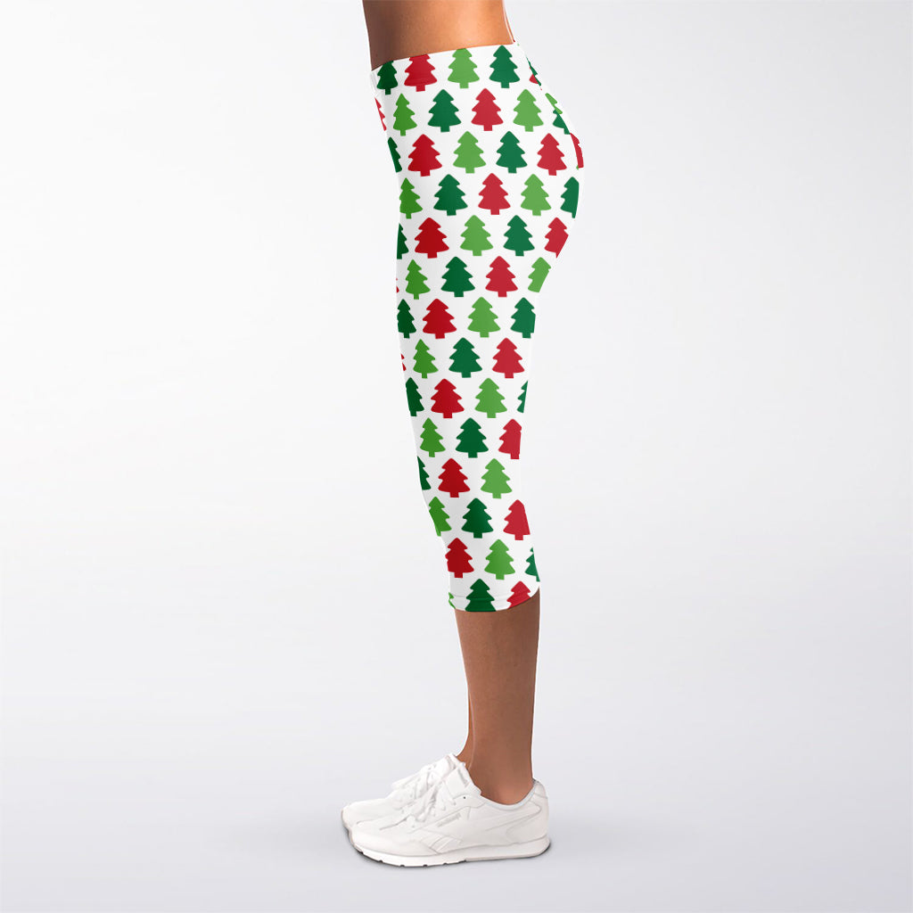 Merry Christmas Tree Pattern Print Women's Capri Leggings