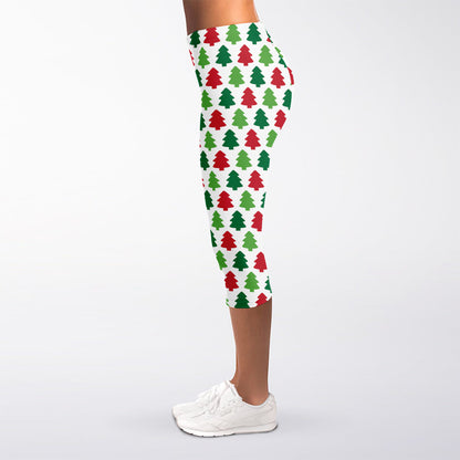 Merry Christmas Tree Pattern Print Women's Capri Leggings