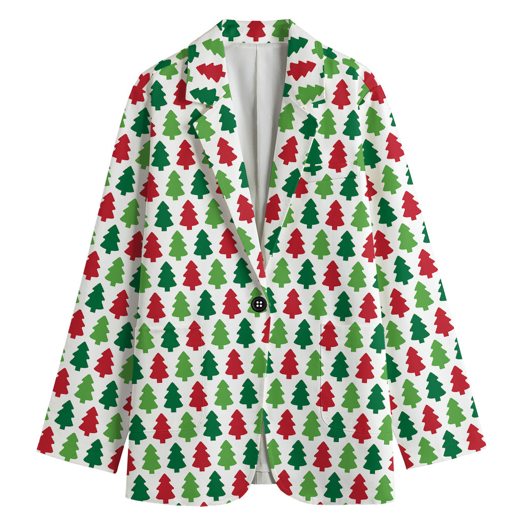Merry Christmas Tree Pattern Print Women's Cotton Blazer