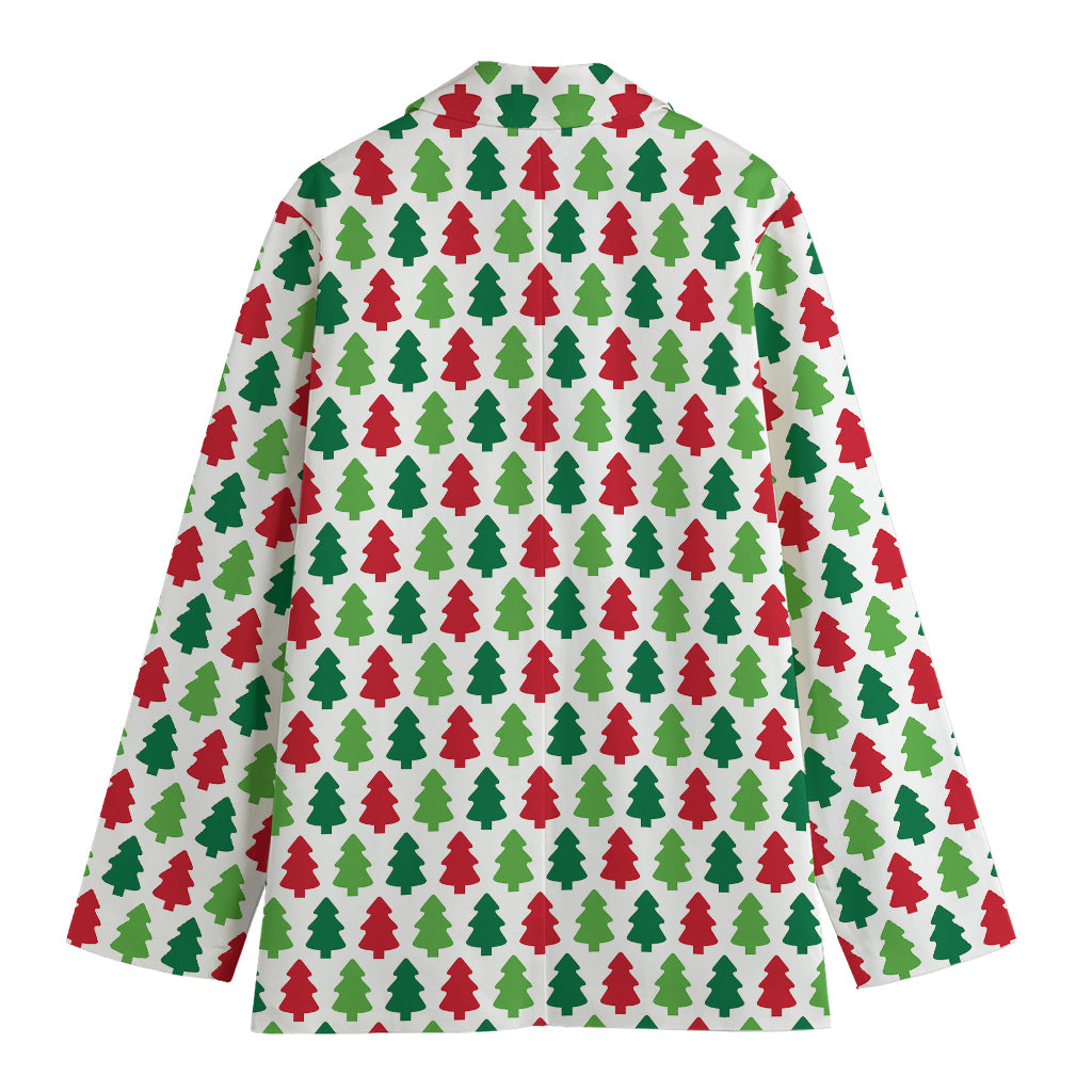 Merry Christmas Tree Pattern Print Women's Cotton Blazer