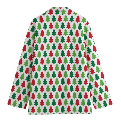 Merry Christmas Tree Pattern Print Women's Cotton Blazer