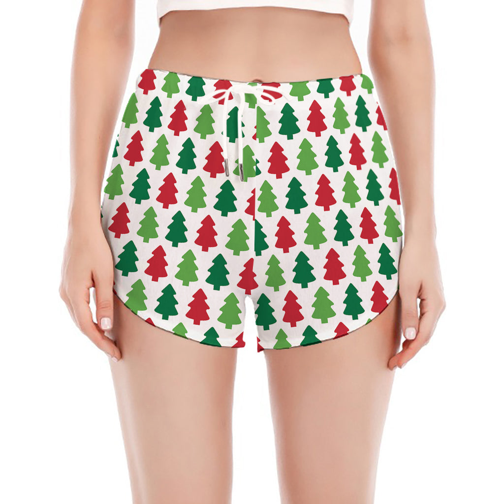 Merry Christmas Tree Pattern Print Women's Split Running Shorts
