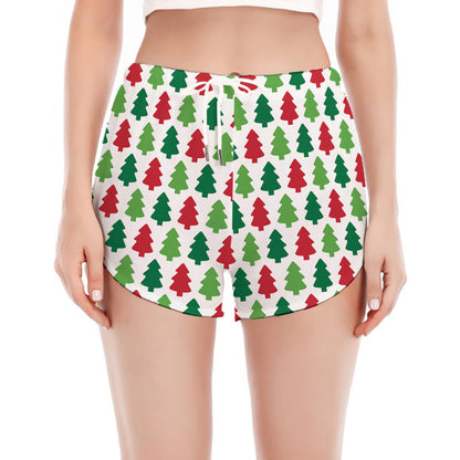 Merry Christmas Tree Pattern Print Women's Split Running Shorts