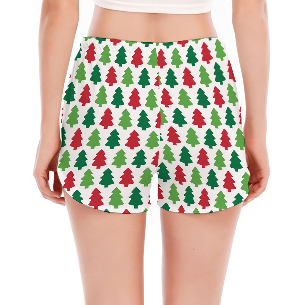 Merry Christmas Tree Pattern Print Women's Split Running Shorts