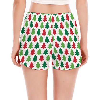 Merry Christmas Tree Pattern Print Women's Split Running Shorts