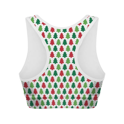 Merry Christmas Tree Pattern Print Women's Sports Bra