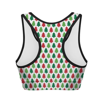 Merry Christmas Tree Pattern Print Women's Sports Bra