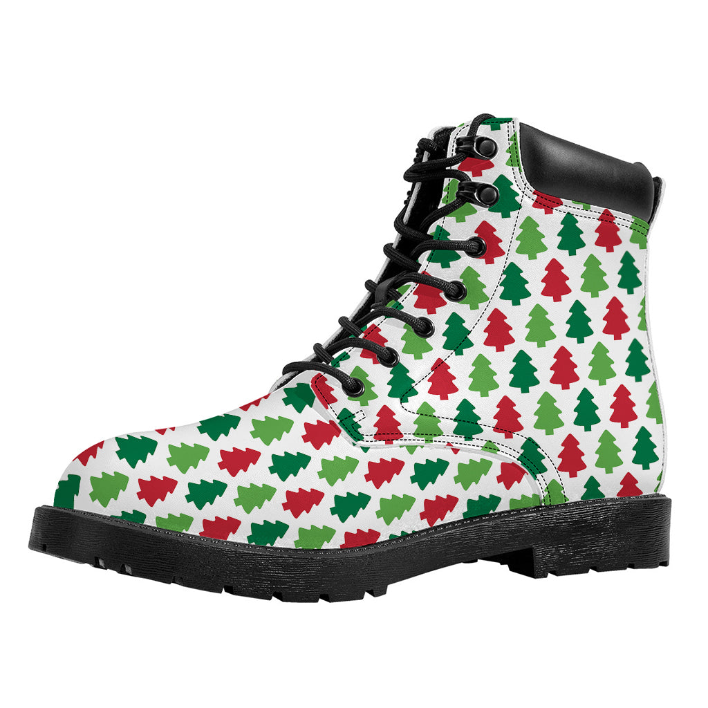 Merry Christmas Tree Pattern Print Work Boots