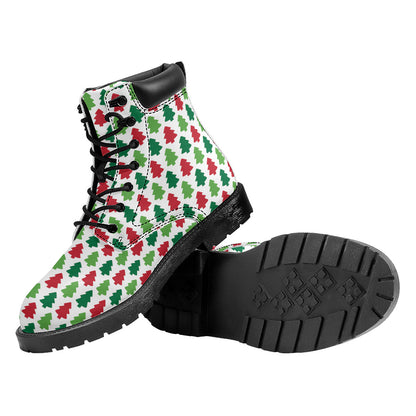 Merry Christmas Tree Pattern Print Work Boots
