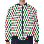Merry Christmas Tree Pattern Print Zip Sleeve Bomber Jacket