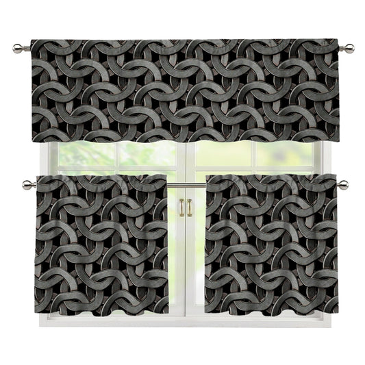 Metal Chainmail Pattern Print 3 Piece Kitchen Curtains