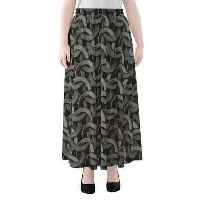 Metal Chainmail Pattern Print Chiffon Maxi Skirt