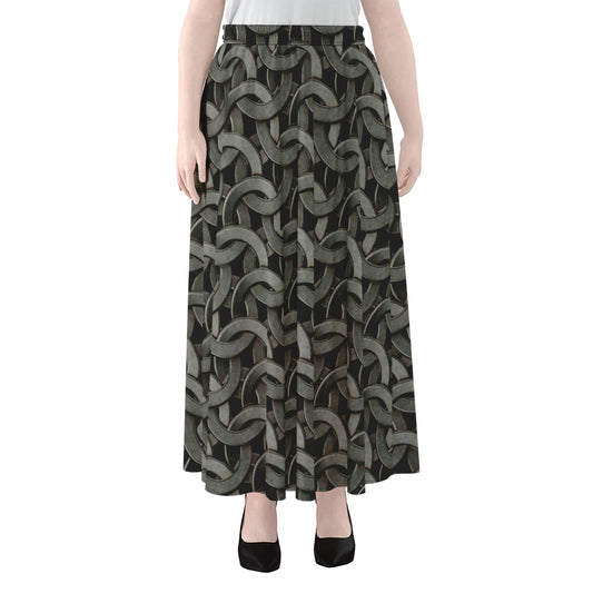 Metal Chainmail Pattern Print Chiffon Maxi Skirt
