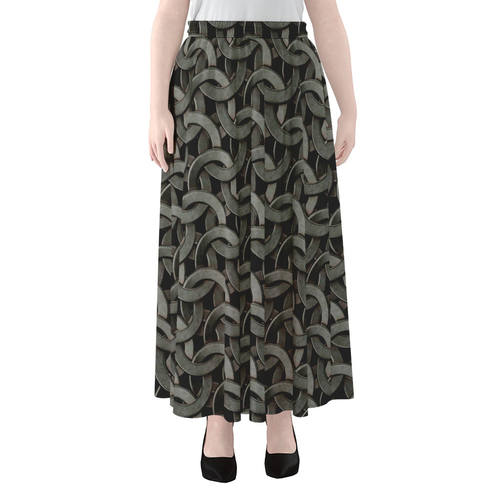 Metal Chainmail Pattern Print Chiffon Maxi Skirt