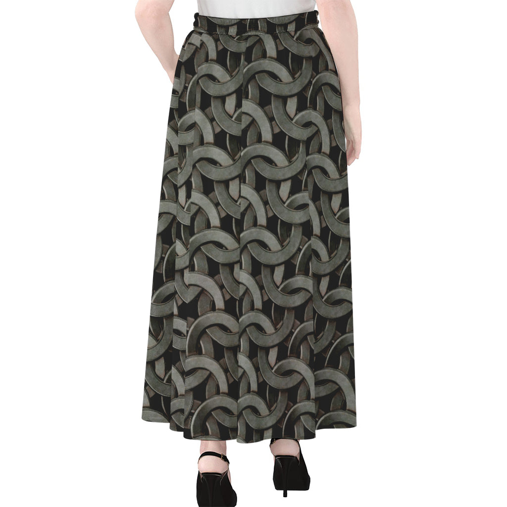 Metal Chainmail Pattern Print Chiffon Maxi Skirt