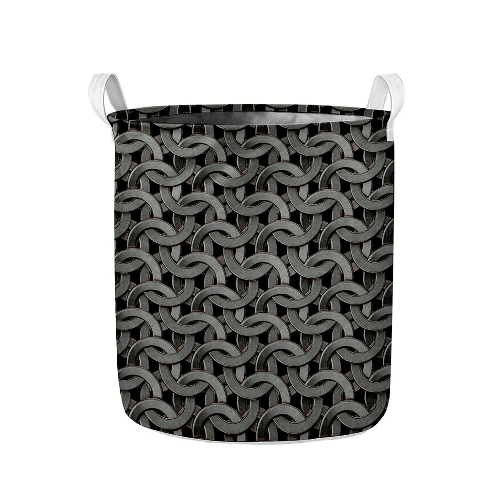 Metal Chainmail Pattern Print Collapsible Laundry Basket