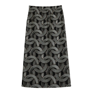 Metal Chainmail Pattern Print Cotton Front Slit Maxi Skirt