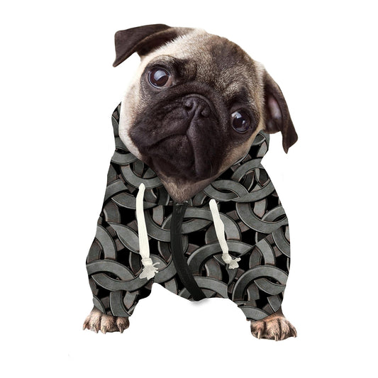 Metal Chainmail Pattern Print Dog Zip Up Hoodie