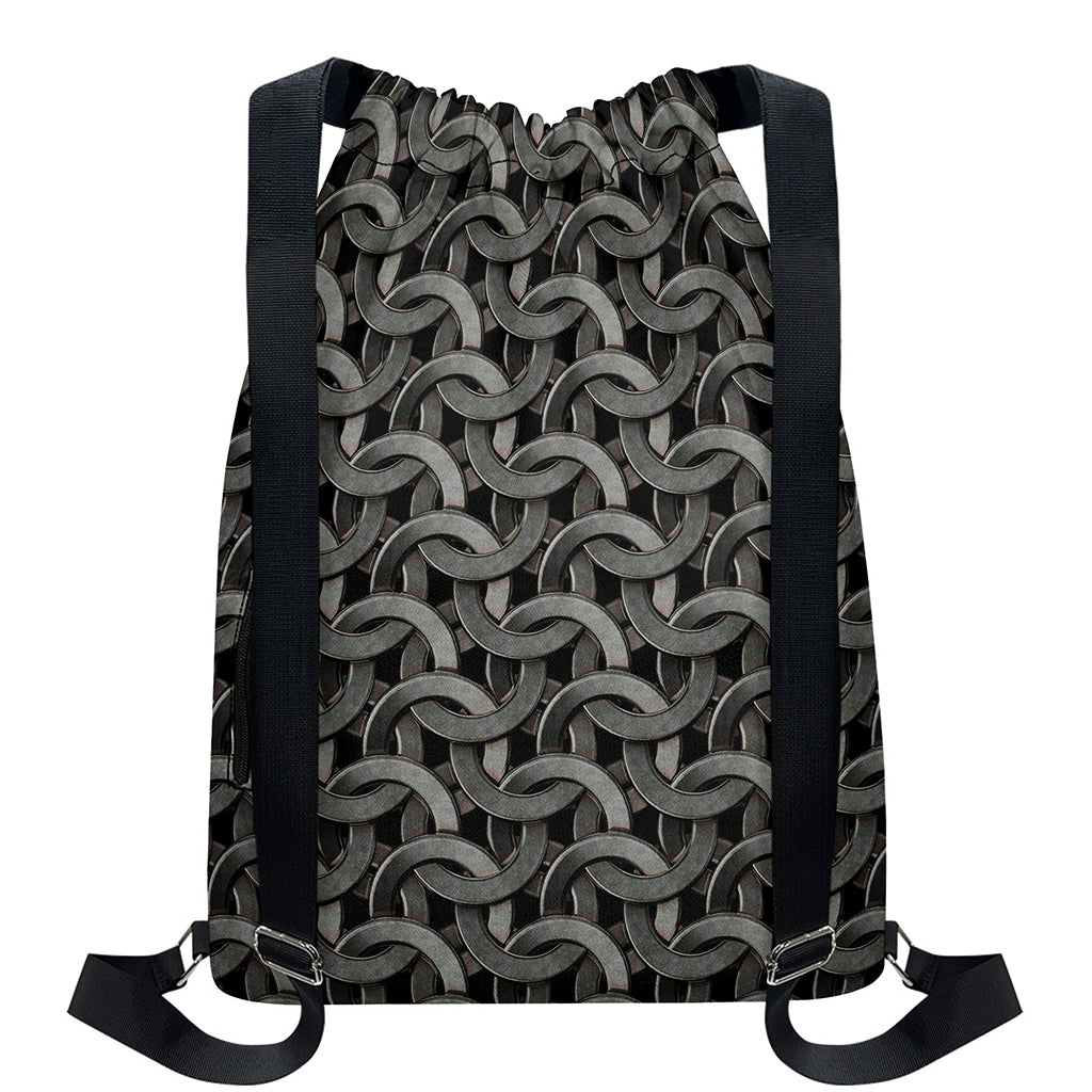 Metal Chainmail Pattern Print Drawstring Backpack