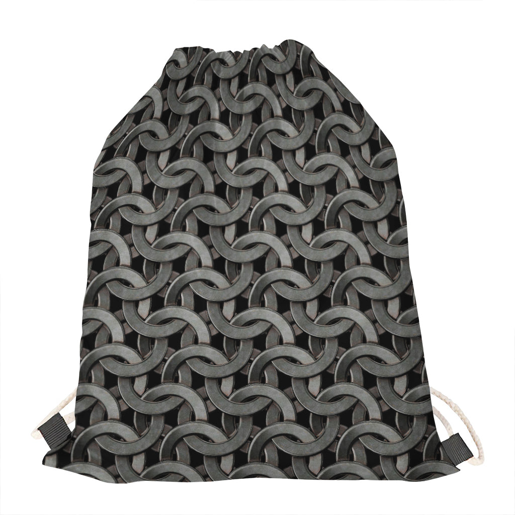 Metal Chainmail Pattern Print Drawstring Bag