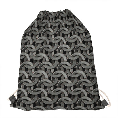 Metal Chainmail Pattern Print Drawstring Bag