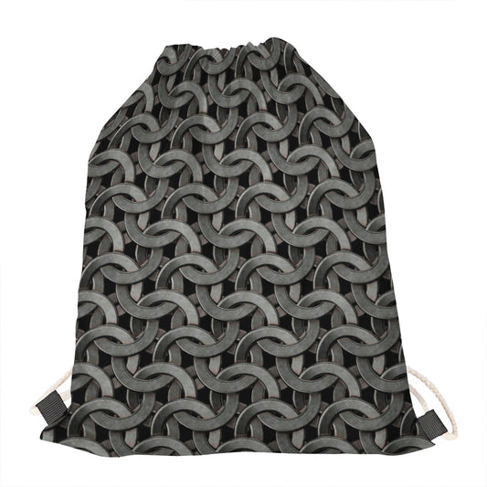 Metal Chainmail Pattern Print Drawstring Bag