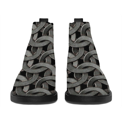 Metal Chainmail Pattern Print Flat Ankle Boots