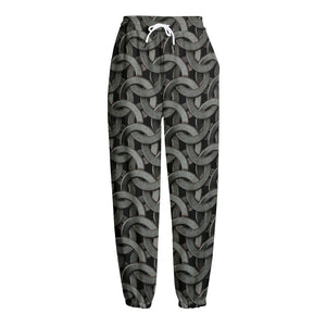 Metal Chainmail Pattern Print Fleece Lined Knit Pants