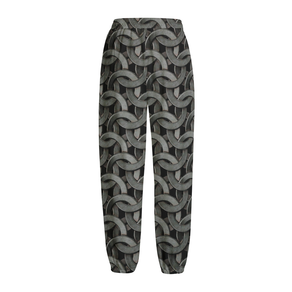 Metal Chainmail Pattern Print Fleece Lined Knit Pants