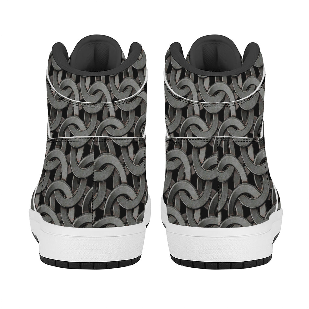 Metal Chainmail Pattern Print High Top Leather Sneakers